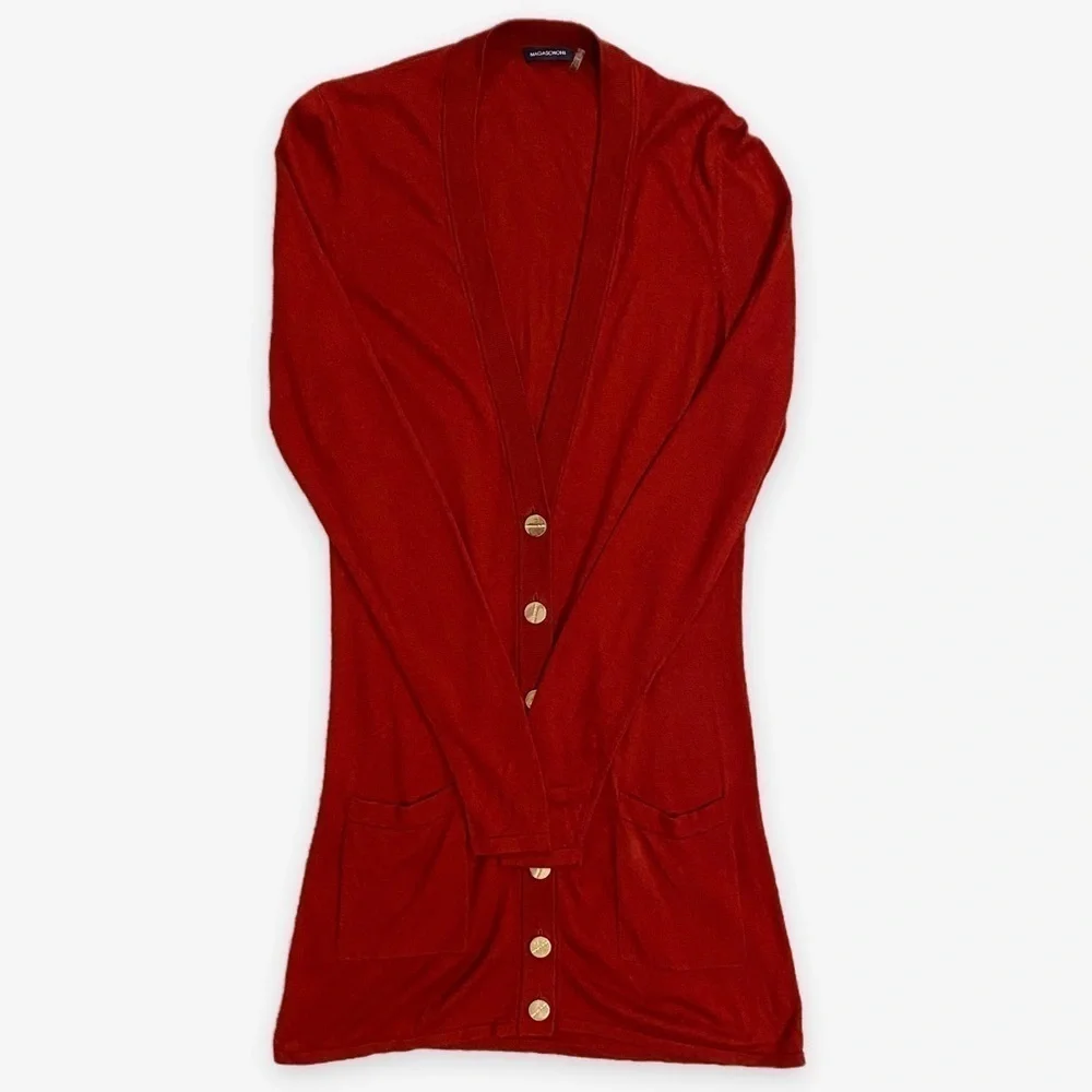 Magaschoni | Silk Cashmere Long Cardigan Maroon Button Front Size Small - Picture 6 of 7